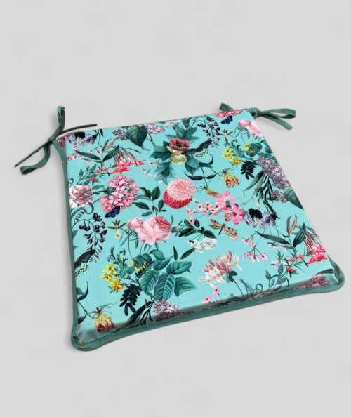 Square shaped luxury multicoloured floral printed velvet seat pads