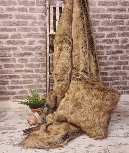 Luxury long-haired beige and brown faux fur blanket