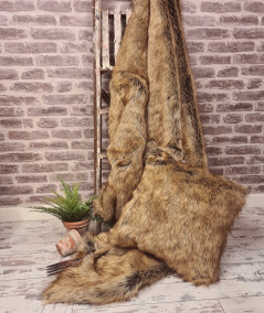 Luxury long-haired beige and brown faux fur blanket