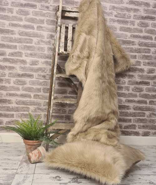 Luxury long-haired plain beige faux fur bedspread