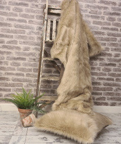Luxury long-haired plain beige faux fur bedspread