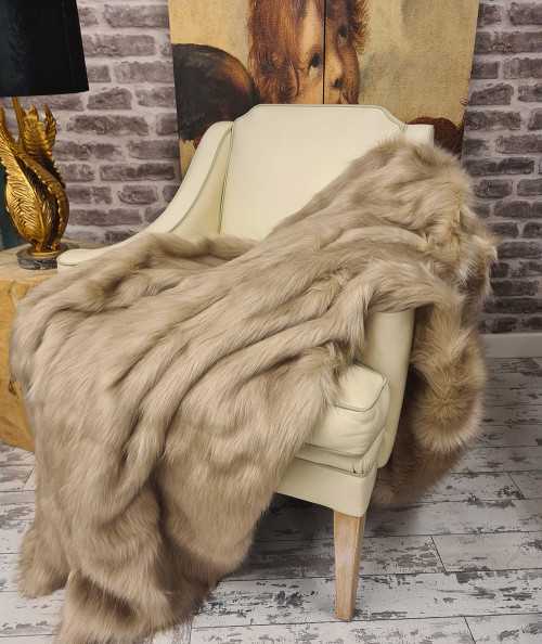 Luxury long-haired plain beige faux fur sofa throw