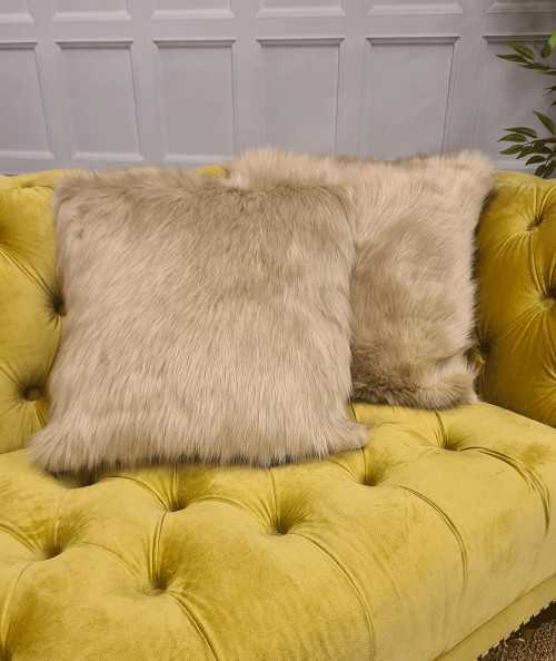 Camel Faux Fur Square Cushion Covers