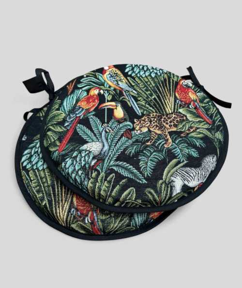 Circular multi-coloured non-slip, tapestry chair cushions