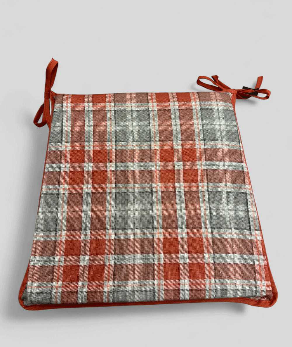 Rust red and light grey checked tapered seat pads