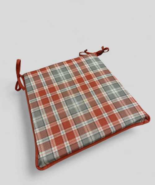 Rust red and light grey checked tapered chair cushions