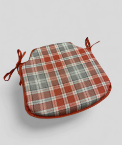 Spindle shaped chair pads in rust red and light grey