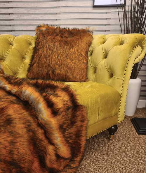 Brown fur scatter cushions