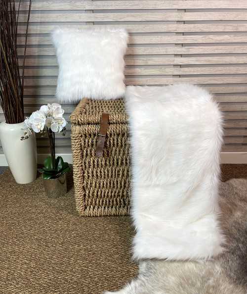 White faux fur bed runner