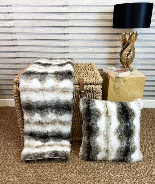 Striped faux fur bed runner