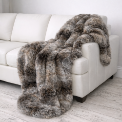 Grey Striped Faux Fur Throw | Fake Fur Throw Grey Wolf