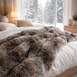 Plaid en fausse fourrure de loup gris | Grand plaid en fourrure de loup | Jetés de canapé