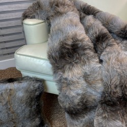 Grey Striped Faux Fur Throw | Fake Fur Throw Grey Wolf