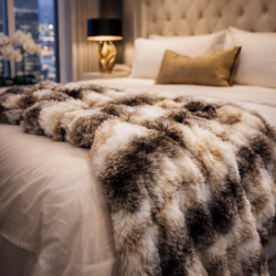 White Striped Fur Throw | Italian Wolf Faux Fur Throw | Faux Pelt Blanket