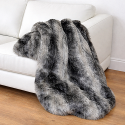 Black Wolf Faux Fur Blanket | Large Dark Grey Bed or Sofa Throw
