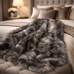 Dark Faux Fur Throw | Luxury Striped Fur Throw | Dark Chinchilla