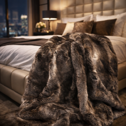 Plaid en fausse fourrure Chinchilla foncé | Plaid en fausse fourrure à motifs luxueux