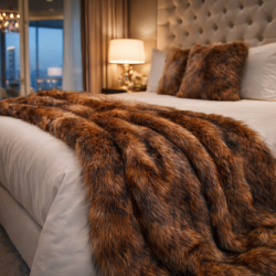 Fox Fur Faux Throw Blanket | Long Hair Brown Fur Throw | Raynard