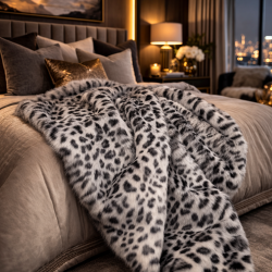 Grey Leopard Faux Fur Throw | Large Fur Throw | Animal Bed Throw