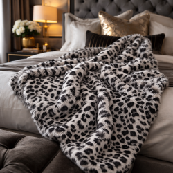 Leopard Print Faux Fur Throw | Animal Print Fur Throw | Grey Leopard
