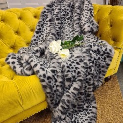 Grey Leopard Faux Fur Throw | Large Fur Throw | Animal Bed Throw