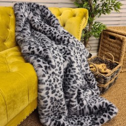 Plaid en fausse fourrure léopard gris | Grand plaid en fourrure | Jeté de lit animal