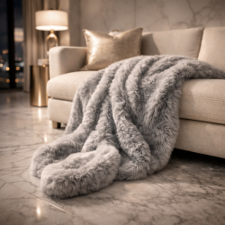 Light Grey Faux Fur Throw | Large Grey Sofa Throw | Gray Fur Throws