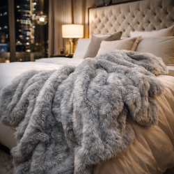 Light Grey Faux Fur Throw | Large Grey Sofa Throw | Gray Fur Throws