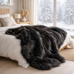 Black Bear Faux Fur Throw| Large Black Faux Fur Bedspread and Blankets