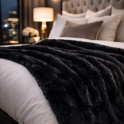 Black Fur Throw | Black Fake Faux Fur Throw | Black Panther Throw