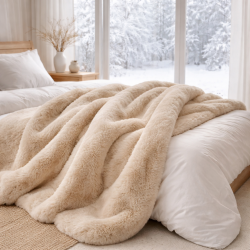 Richmond Almond Fur Throw | Large Faux Fur Blanket | Beige Bedspread
