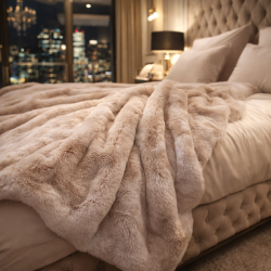 Richmond Almond Fur Throw | Large Faux Fur Blanket | Beige Bedspread