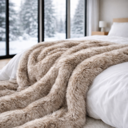 Beige Faux Fur Throw | Large Faux Fur Throw | Tundra Wolf Fur Throw