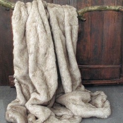 Beige Faux Fur Throw | Large Faux Fur Throw | Tundra Wolf Fur Throw