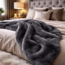 Gray Faux Fur Throw | Grey Fur Blanket | Richmond Graphite Throw