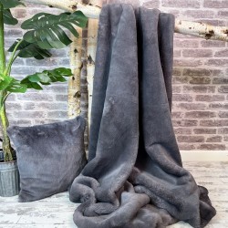 Couverture en fausse fourrure Richmond Graphite | Grande couverture en fausse fourrure | Couvre-lit gris