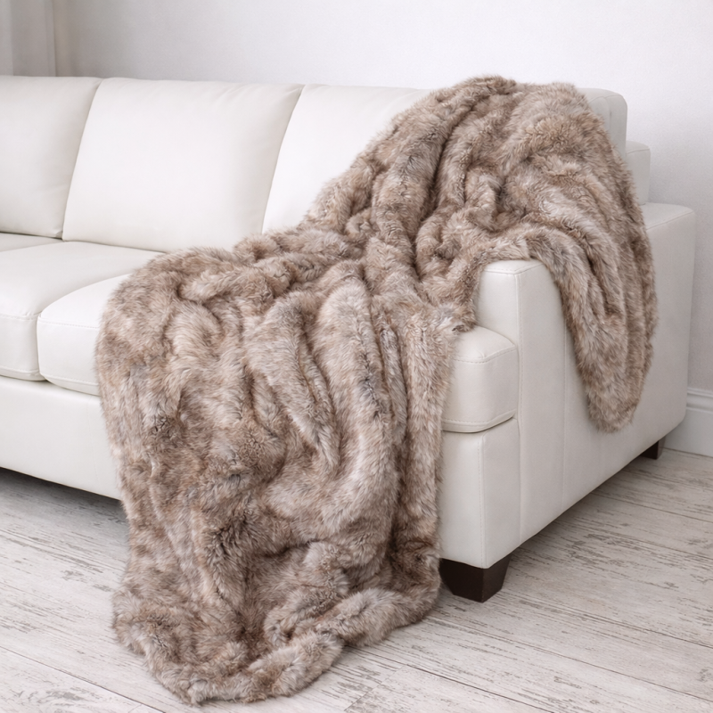 Plaid en fausse fourrure Groundhog | Grands plaids en fausse fourrure | Plaid marron pour canapé