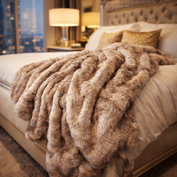Plaid en fausse fourrure Groundhog | Grands plaids en fausse fourrure | Plaid marron pour canapé