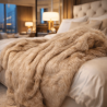 Plaid en fausse fourrure camel | Couvre-lit en fausse fourrure beige | Plaid en fourrure à poils longs