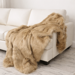 Beige Faux Fur Throw | Bed Faux Fur Throw | Long Haired Fur Throw
