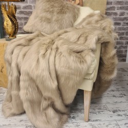 Beige Faux Fur Throw | Bed Faux Fur Throw | Long Haired Fur Throw
