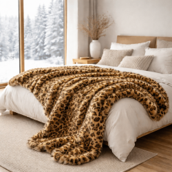 Leopard Print Faux Fur Throw | Animal Print Fur Throw | Leopard Throw