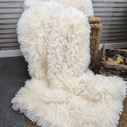 Mongolian Fur Blanket | Faux Sheepskin Throw | Cream Fur Throw