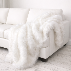 Plaid en fausse fourrure polaire de luxe | Plaids et couvertures de luxe en fausse fourrure crème