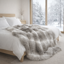 Plaid en fausse fourrure à motif renne | Couvre-lits en fausse fourrure rayée | Couvertures à motif renne