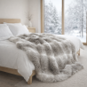 Beige Striped Faux Fur Throw | Reindeer Fur Blanket | Luxury Fur Throws