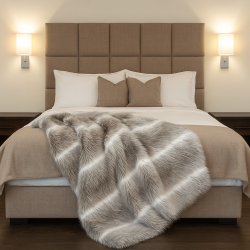 Beige Striped Faux Fur Throw | Reindeer Fur Blanket | Luxury Fur Throws