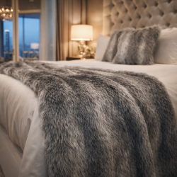 Plaid en fausse fourrure à rayures d'opossum | Couvre-lits en fausse fourrure grise | Couvertures à rayures