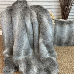 Opossum Stripe Faux Fur Throws | Grey Fur Bedspreads |Striped Blankets