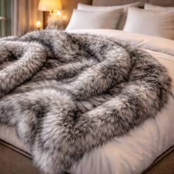 Luxury Faux Fur Throw | Long-Haired European Wolf Fur Blanket